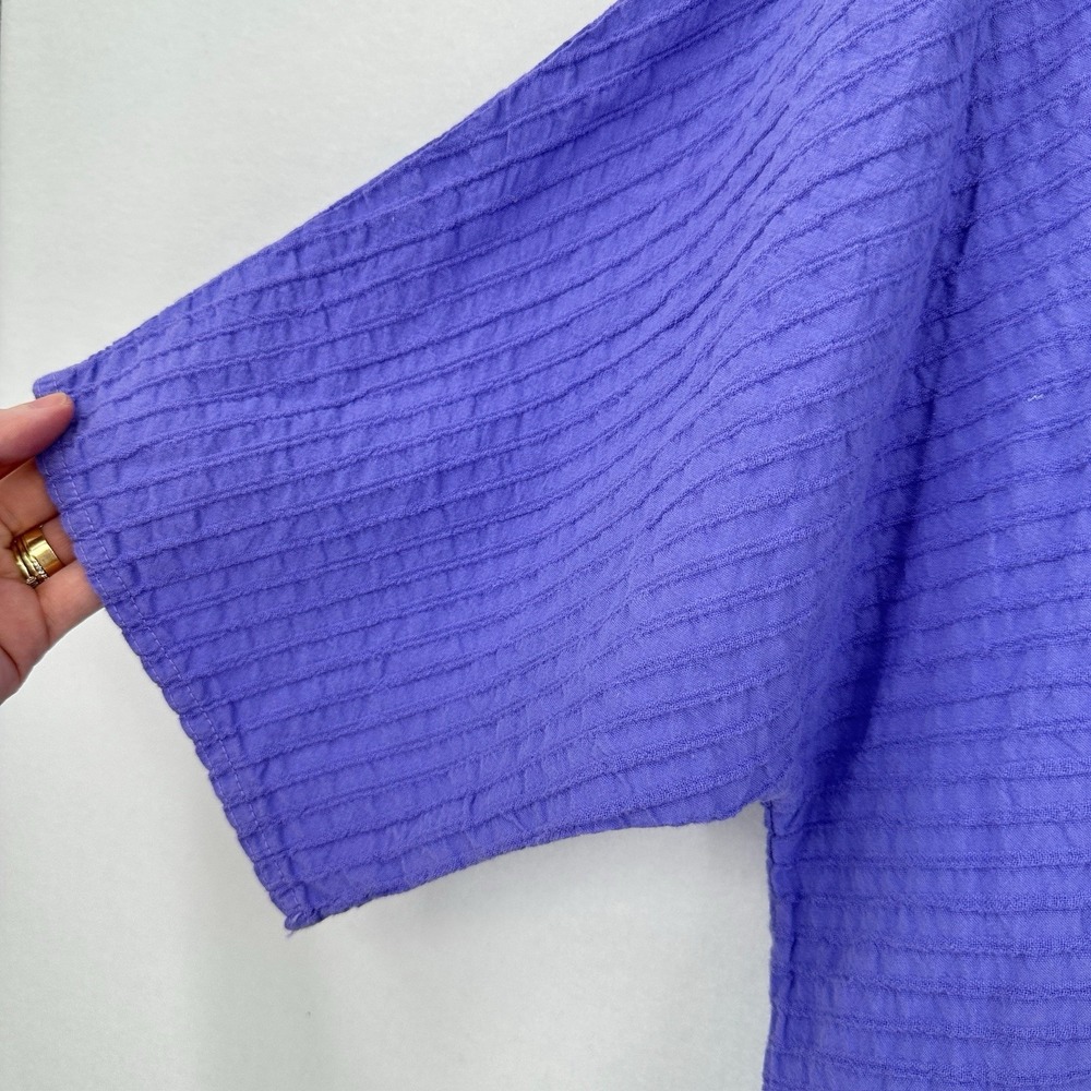 Vtg Ezze Wear Top Women 1X V-Neck Half Sleeve Boxy Tunic Asymmetric Gauzy Purple - Picture 5 of 9